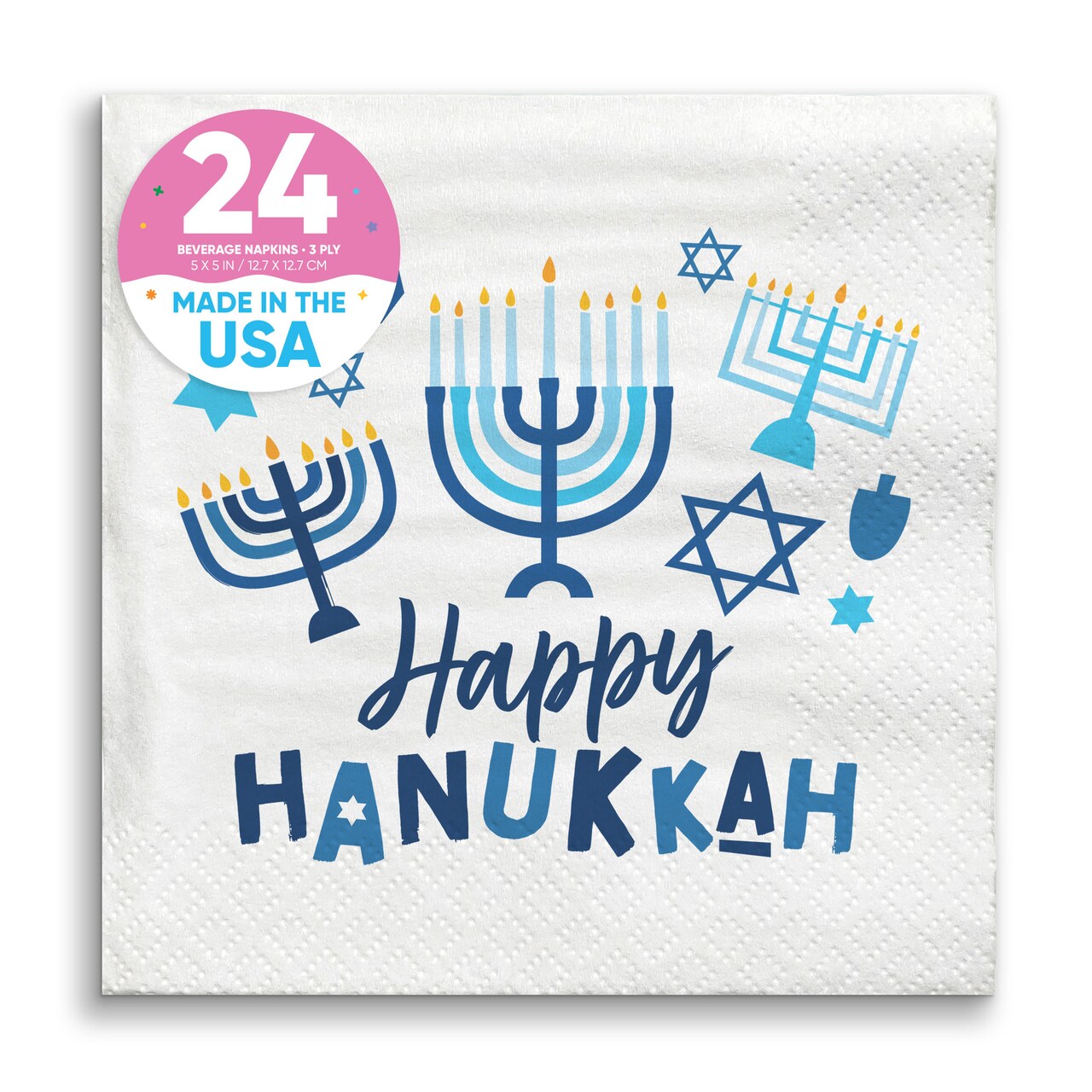 Big Dot of Happiness Hanukkah Menorah Napkins, Chanukah Holiday Party Decor, White 3-Ply Paper Beverage Cocktail Napkins - 24 Count